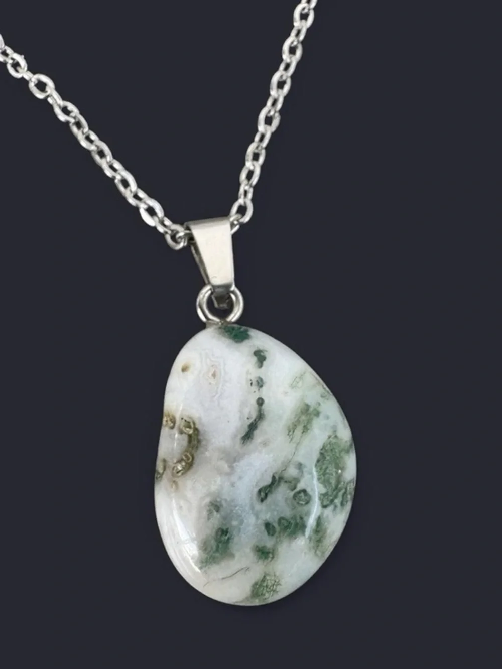 Tree Agate Pendant Silver Necklace